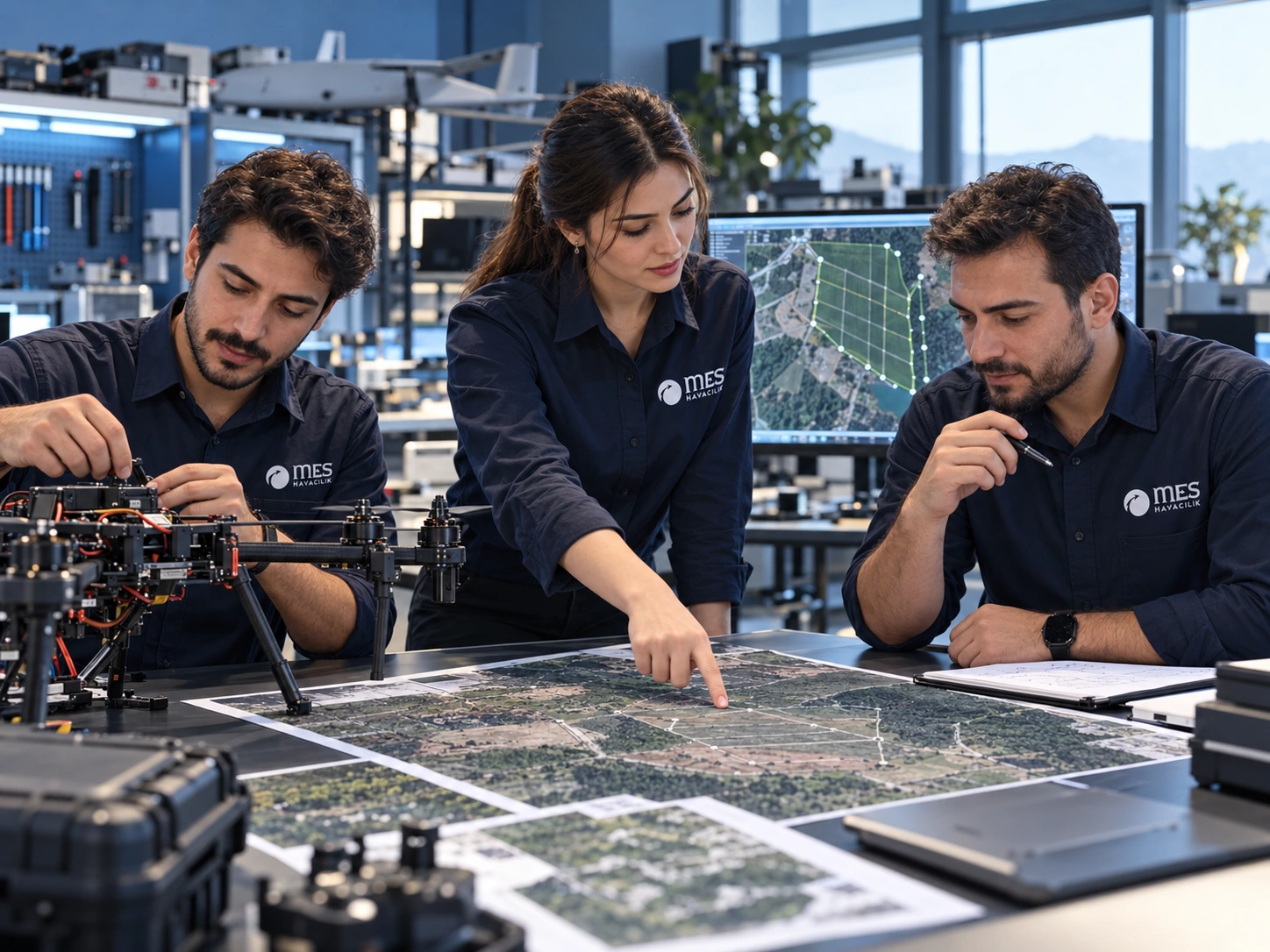 MES Havacılık ekibinin harita ve İHA üzerinde proje planlaması